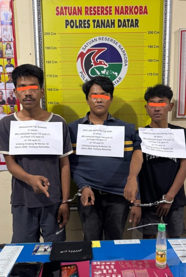 Polres Tanah Datar Berhasil Mengamankan 3 Pelaku Narkotika,23 Paket Sabu Disita
