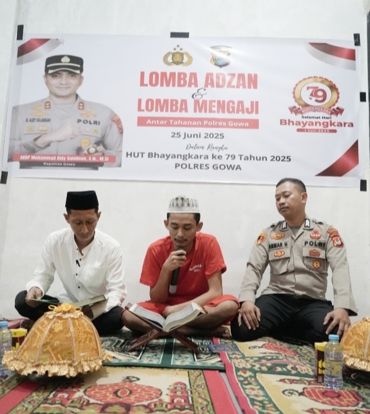 Sambut HUT Bhayangkara ke-79, Sattahti Polres Gowa Gelar Lomba Adzan dan Mengaji Bagi Tahanan